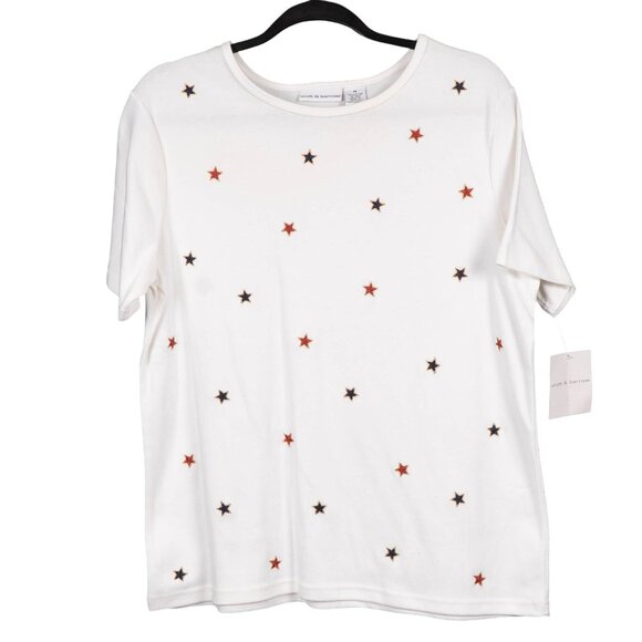 Croft & Barrow Patriotic Shirt M Womens White Embroidered Stars Cotton July 4th - Picture 1 of 6